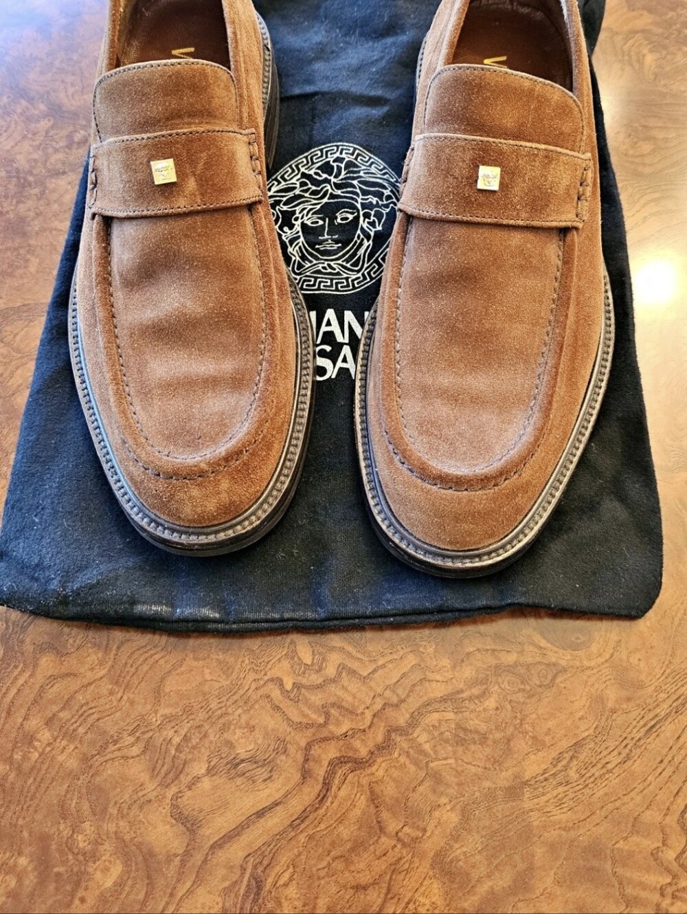 ARCHIVAL VINTAGE GIANNI VERSACE BROWN SUEDE MEDUSA LOAFERS